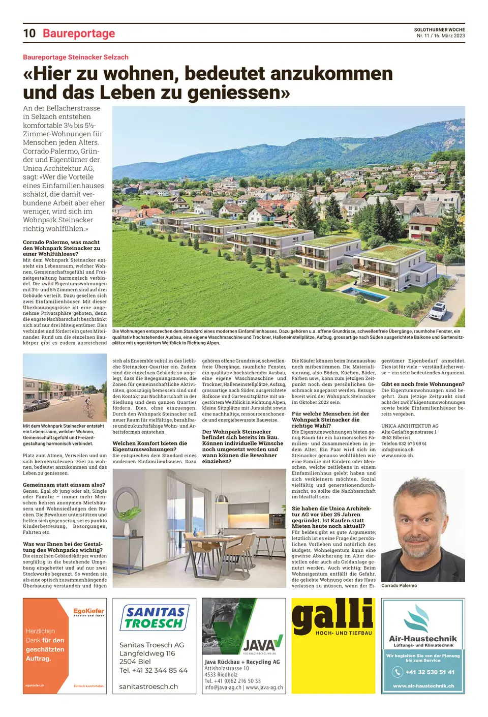 Baureportage in der Solothurner Woche: Wohnpark Steinacker Selzach
