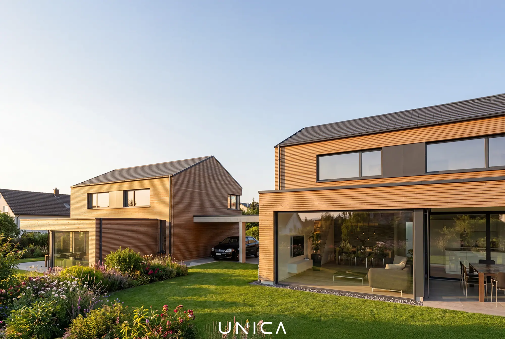 Einfamilienhaus Rüttenen – zwei moderne Holzhäuser mit Garten und Terrasse